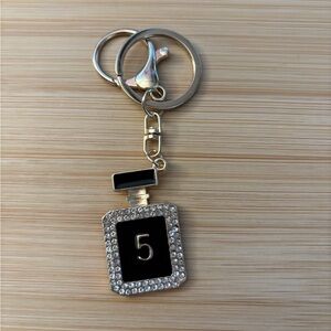 Number 5 Bag Charm Keychain Black Gold